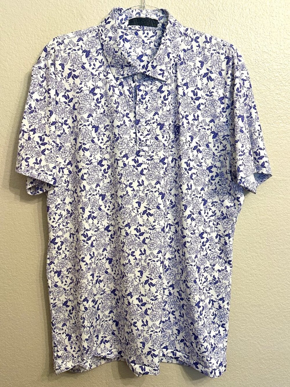 G/FORE Purple and White Floral Golf Performance Polo with Logo